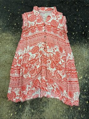 Uncle Frank Coral & White Paisley Button-Front Tunic Dress